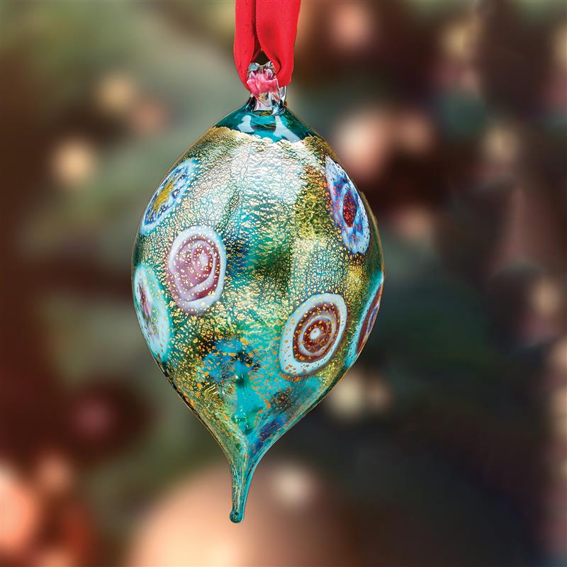 Murano Magic Drop Ornament (Teal)